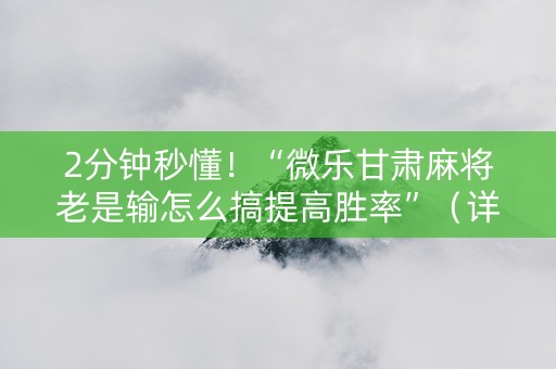 2分钟秒懂！“微乐甘肃麻将老是输怎么搞提高胜率”（详细透视教程）-哔哩哔哩