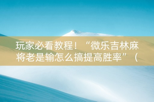 玩家必看教程！“微乐吉林麻将老是输怎么搞提高胜率”（详细开挂教程）-哔哩哔哩