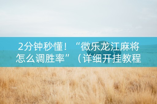 2分钟秒懂！“微乐龙江麻将怎么调胜率”（详细开挂教程）-哔哩哔哩