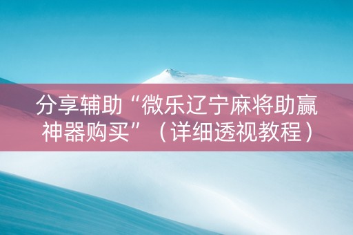 分享辅助“微乐辽宁麻将助赢神器购买”（详细透视教程）-哔哩哔哩