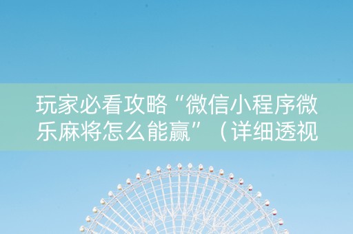 玩家必看攻略“微信小程序微乐麻将怎么能赢”（详细透视教程）-哔哩哔哩
