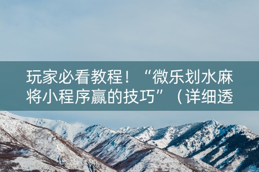 玩家必看教程！“微乐划水麻将小程序赢的技巧”（详细透视教程）-哔哩哔哩