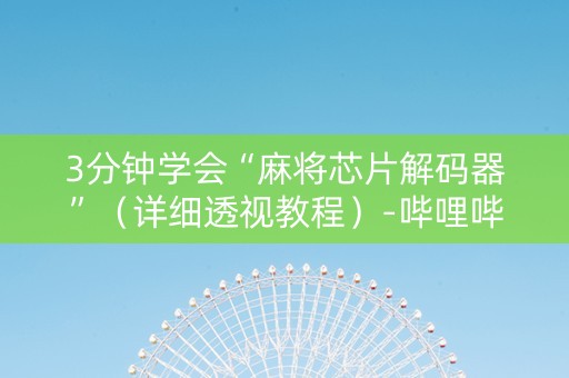 3分钟学会“麻将芯片解码器”（详细透视教程）-哔哩哔哩