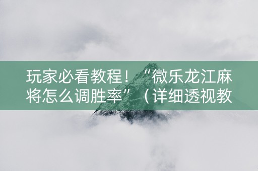 玩家必看教程！“微乐龙江麻将怎么调胜率”（详细透视教程）-哔哩哔哩