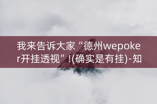 我来告诉大家“德州wepoker开挂透视”!(确实是有挂)-知乎