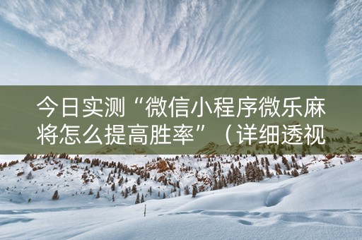 今日实测“微信小程序微乐麻将怎么提高胜率”（详细透视教程）-哔哩哔哩