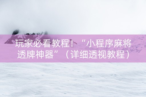 玩家必看教程！“小程序麻将透牌神器”（详细透视教程）-哔哩哔哩