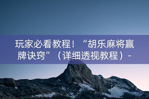 玩家必看教程！“胡乐麻将赢牌诀窍”（详细透视教程）-哔哩哔哩