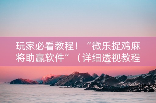 玩家必看教程！“微乐捉鸡麻将助赢软件”（详细透视教程）-哔哩哔哩