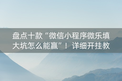 盘点十款“微信小程序微乐填大坑怎么能赢”！详细开挂教程（确实真的有挂)-知乎