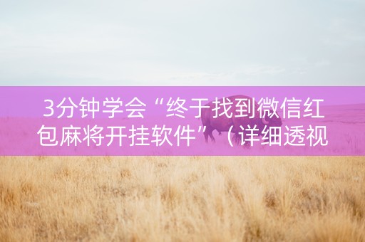 3分钟学会“终于找到微信红包麻将开挂软件”（详细透视教程）-哔哩哔哩