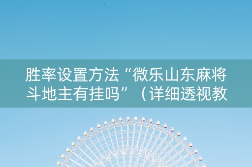 胜率设置方法“微乐山东麻将斗地主有挂吗”（详细透视教程）-哔哩哔哩