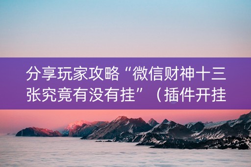 分享玩家攻略“微信财神十三张究竟有没有挂”（插件开挂免费AI)