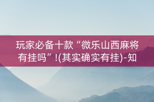 玩家必备十款“微乐山西麻将有挂吗”!(其实确实有挂)-知乎