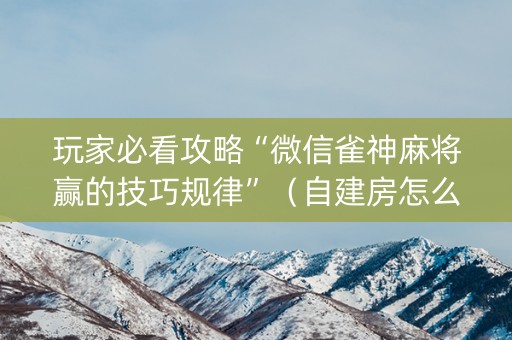 玩家必看攻略“微信雀神麻将赢的技巧规律”（自建房怎么拿好牌)
