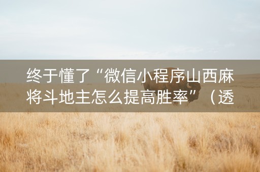 终于懂了“微信小程序山西麻将斗地主怎么提高胜率”（透明器教程)