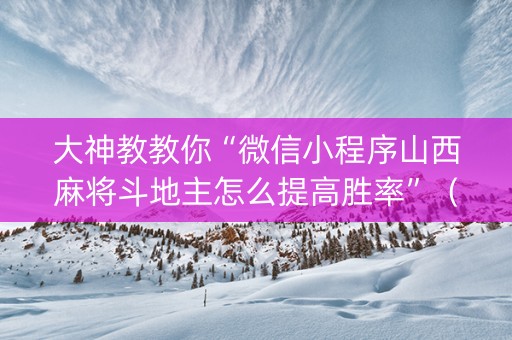 大神教教你“微信小程序山西麻将斗地主怎么提高胜率”（开挂辅助脚本)