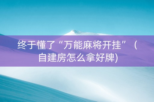 终于懂了“万能麻将开挂”（自建房怎么拿好牌)