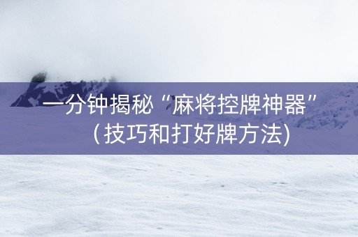 一分钟揭秘“麻将控牌神器”（技巧和打好牌方法)
