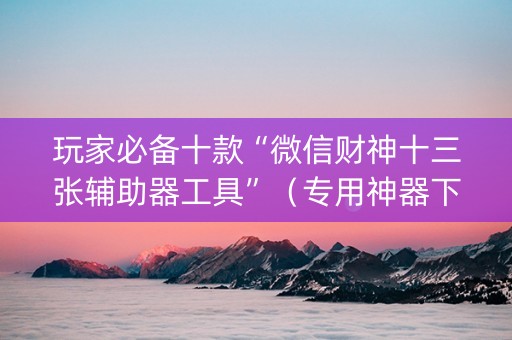 玩家必备十款“微信财神十三张辅助器工具”（专用神器下载)