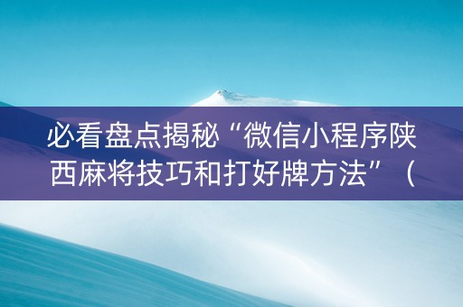 必看盘点揭秘“微信小程序陕西麻将技巧和打好牌方法”（专用神器)