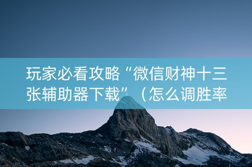 玩家必看攻略“微信财神十三张辅助器下载”（怎么调胜率)