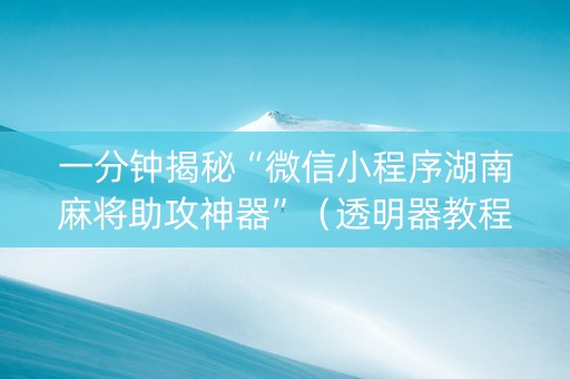 一分钟揭秘“微信小程序湖南麻将助攻神器”（透明器教程)