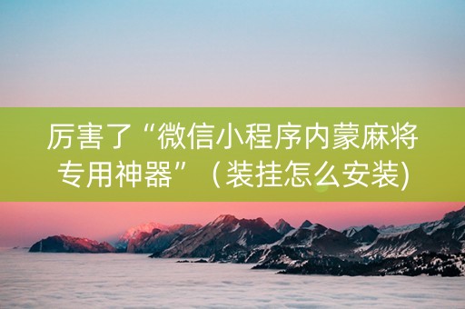 厉害了“微信小程序内蒙麻将专用神器”（装挂怎么安装)