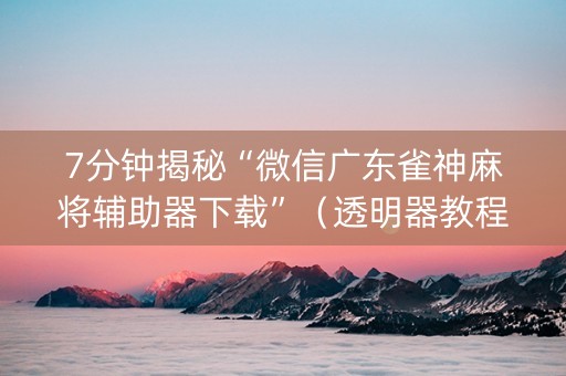 7分钟揭秘“微信广东雀神麻将辅助器下载”（透明器教程)
