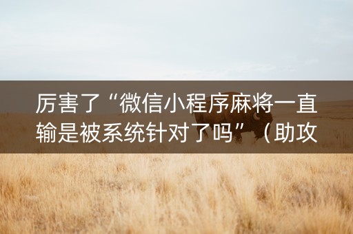 厉害了“微信小程序麻将一直输是被系统针对了吗”（助攻神器)