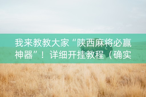 我来教教大家“陕西麻将必赢神器”！详细开挂教程（确实真的有挂)-知乎