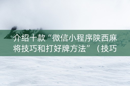 介绍十款“微信小程序陕西麻将技巧和打好牌方法”（技巧和打好牌方法)