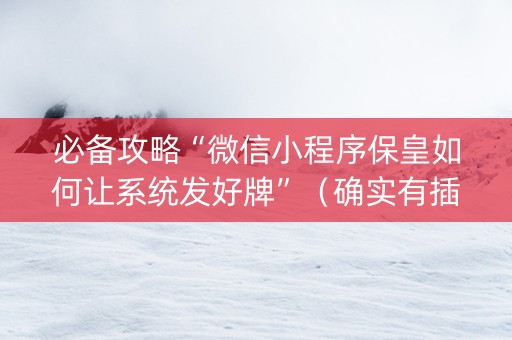 必备攻略“微信小程序保皇如何让系统发好牌”（确实有插件吗)
