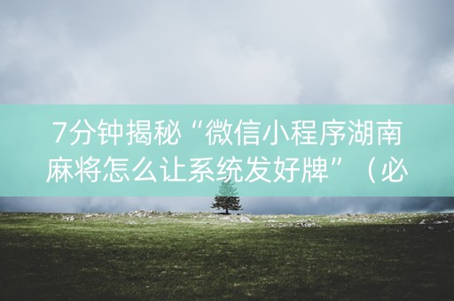 7分钟揭秘“微信小程序湖南麻将怎么让系统发好牌”（必赢神器免费安装)