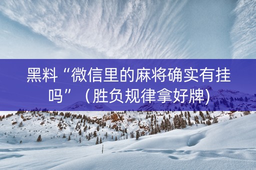 黑料“微信里的麻将确实有挂吗”（胜负规律拿好牌)