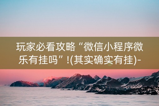 玩家必看攻略“微信小程序微乐有挂吗”!(其实确实有挂)-知乎