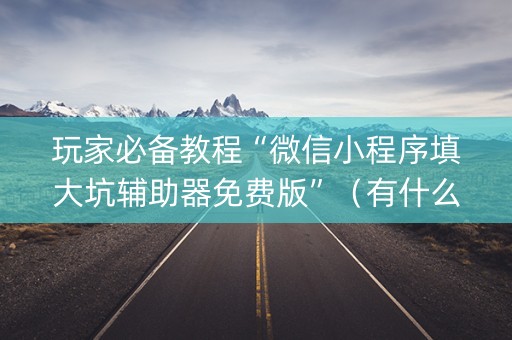 玩家必备教程“微信小程序填大坑辅助器免费版”（有什么诀窍)