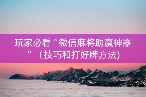 玩家必看“微信麻将助赢神器”（技巧和打好牌方法)