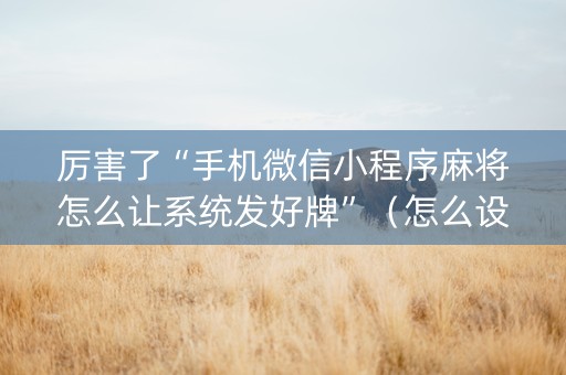 厉害了“手机微信小程序麻将怎么让系统发好牌”（怎么设置能有好牌)