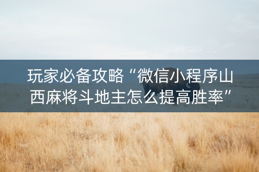 玩家必备攻略“微信小程序山西麻将斗地主怎么提高胜率”（辅助神器免费)