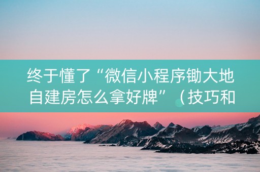 终于懂了“微信小程序锄大地自建房怎么拿好牌”（技巧和打好牌方法)