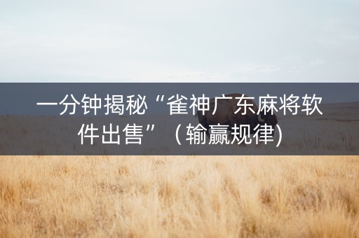 一分钟揭秘“雀神广东麻将软件出售”（输赢规律)