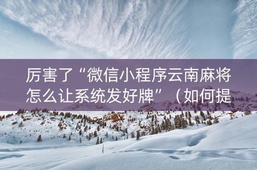 厉害了“微信小程序云南麻将怎么让系统发好牌”（如何提高胜率)