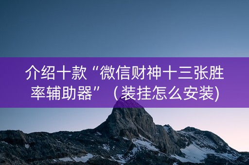 介绍十款“微信财神十三张胜率辅助器”（装挂怎么安装)