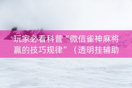 玩家必看科普“微信雀神麻将赢的技巧规律”（透明挂辅助器)