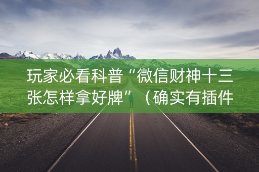 玩家必看科普“微信财神十三张怎样拿好牌”（确实有插件吗)