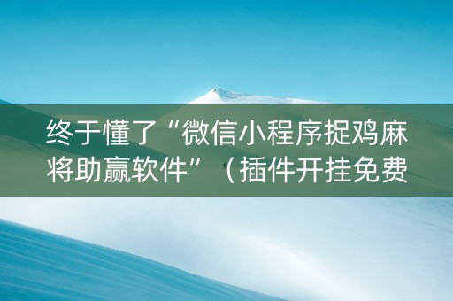 终于懂了“微信小程序捉鸡麻将助赢软件”（插件开挂免费AI)