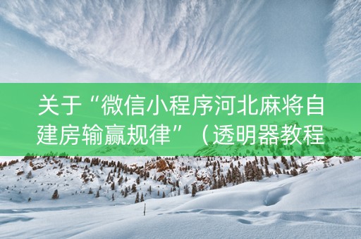 关于“微信小程序河北麻将自建房输赢规律”（透明器教程)