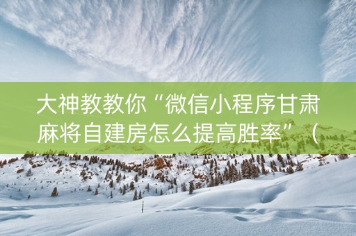 大神教教你“微信小程序甘肃麻将自建房怎么提高胜率”（助赢神器)