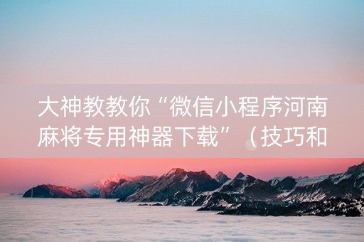 大神教教你“微信小程序河南麻将专用神器下载”（技巧和打好牌方法)